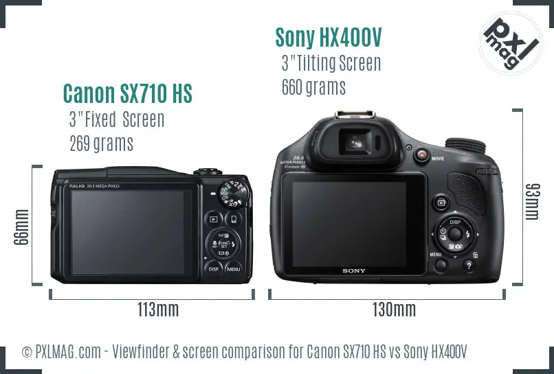 Canon SX710 HS vs Sony HX400V Screen and Viewfinder comparison
