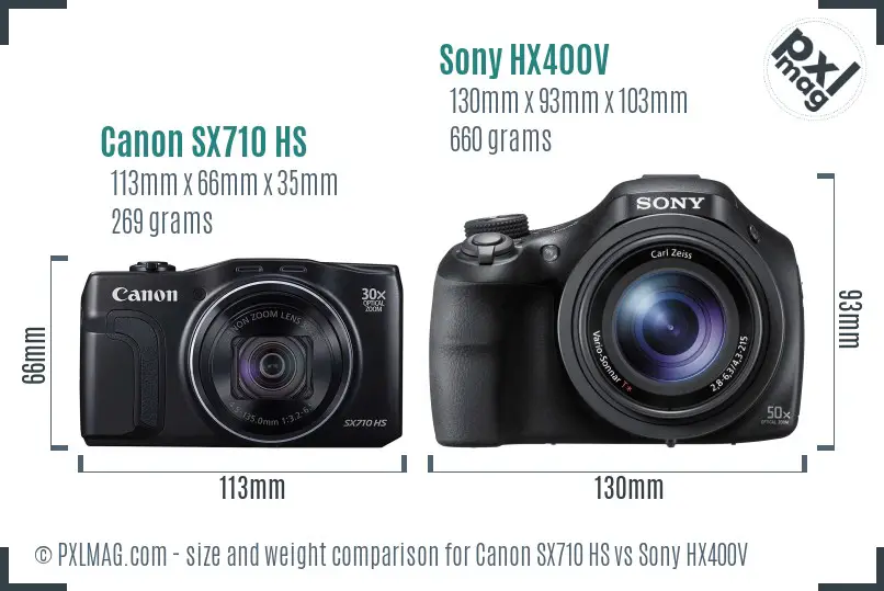 Canon SX710 HS vs Sony HX400V size comparison