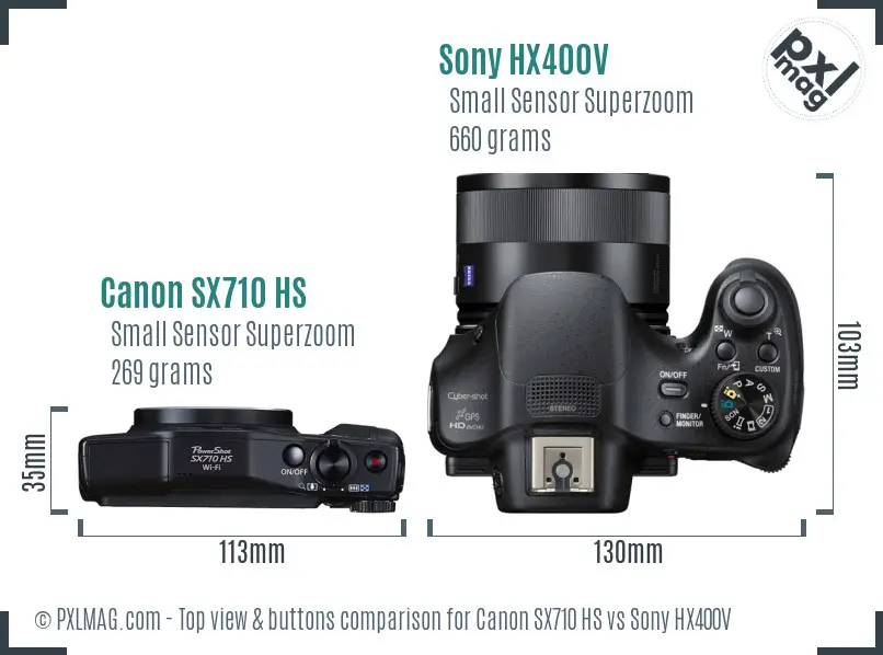 Canon SX710 HS vs Sony HX400V top view buttons comparison