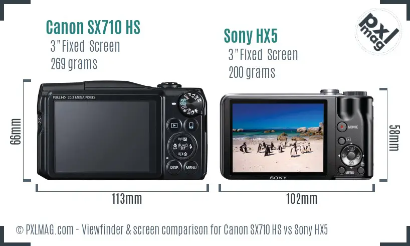 Canon SX710 HS vs Sony HX5 Screen and Viewfinder comparison