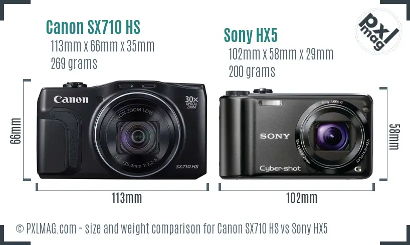 Canon SX710 HS vs Sony HX5 size comparison Canon SX710 HS vs Sony HX5 size comparison