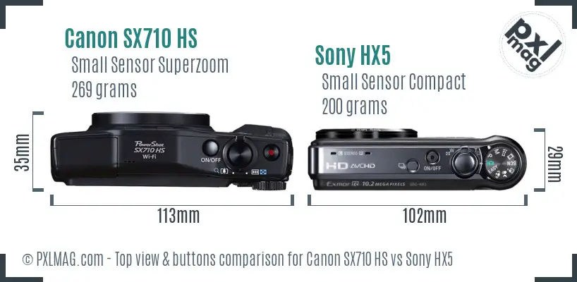 Canon SX710 HS vs Sony HX5 top view buttons comparison