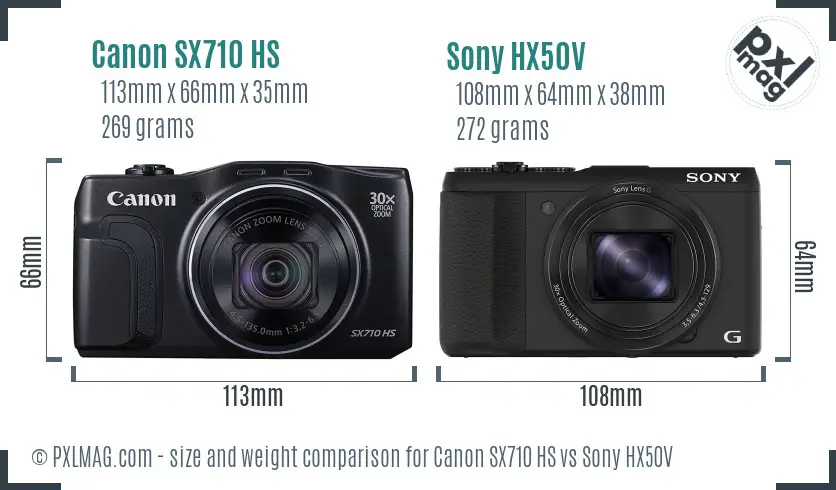 Canon SX710 HS vs Sony HX50V size comparison