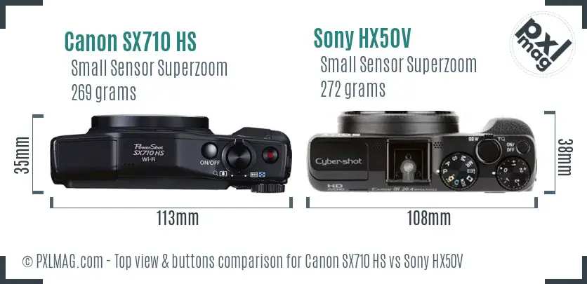 Canon SX710 HS vs Sony HX50V top view buttons comparison