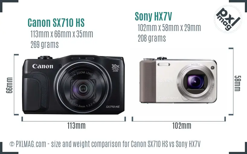 Canon SX710 HS vs Sony HX7V size comparison