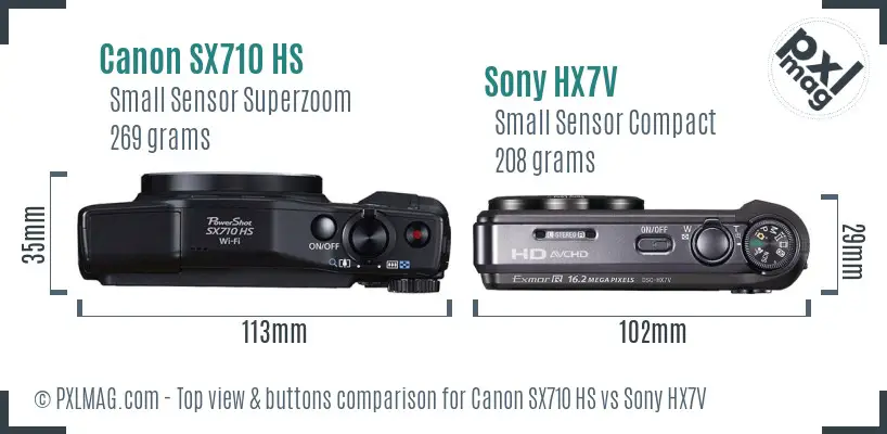 Canon SX710 HS vs Sony HX7V top view buttons comparison