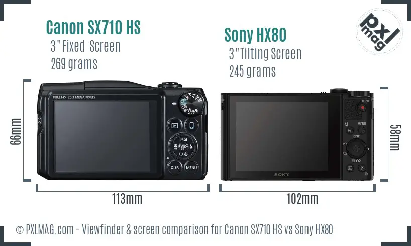 Canon SX710 HS vs Sony HX80 Screen and Viewfinder comparison