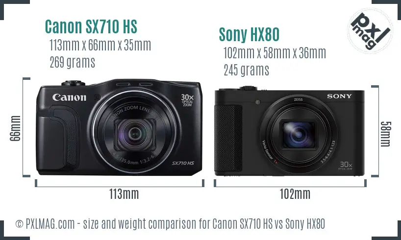 Canon SX710 HS vs Sony HX80 size comparison