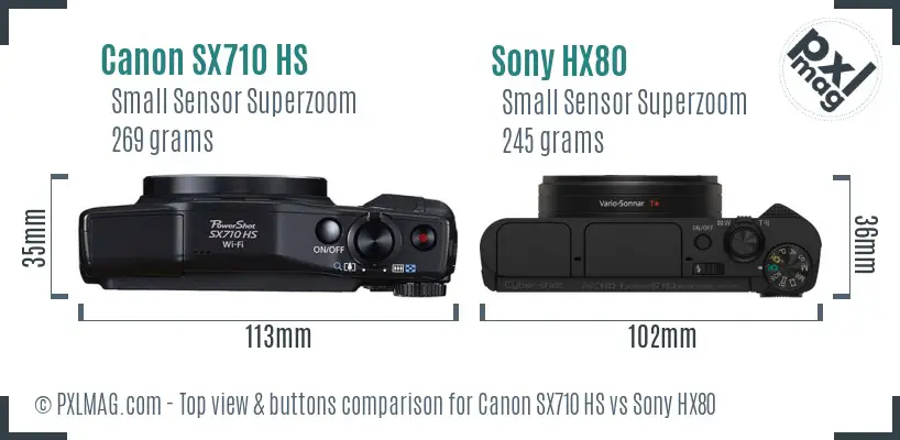 Canon SX710 HS vs Sony HX80 top view buttons comparison