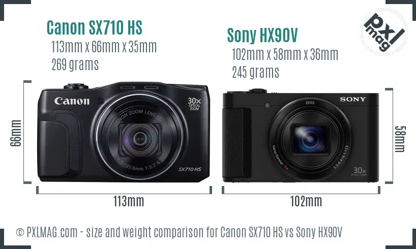 Canon SX710 HS vs Sony HX90V size comparison