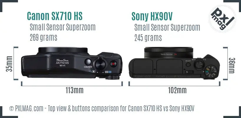 Canon SX710 HS vs Sony HX90V top view buttons comparison
