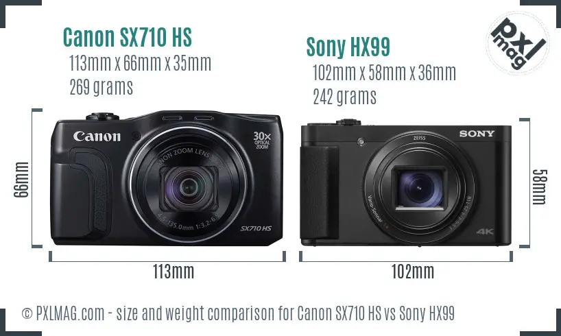 Canon SX710 HS vs Sony HX99 size comparison