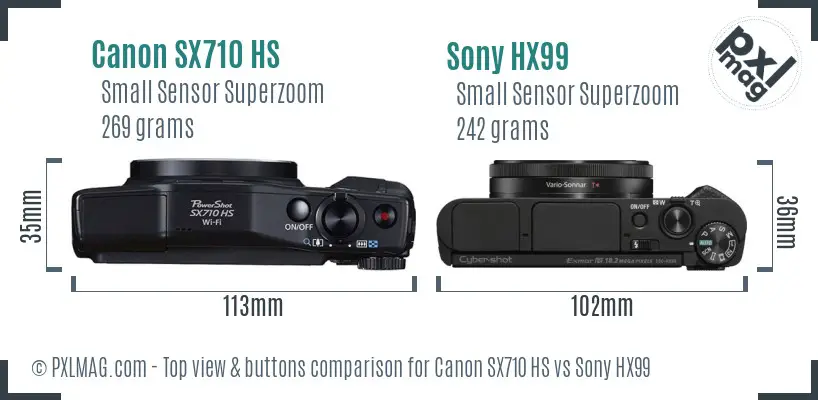 Canon SX710 HS vs Sony HX99 top view buttons comparison