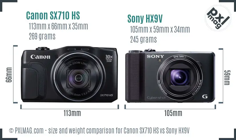Canon SX710 HS vs Sony HX9V size comparison Canon SX710 HS vs Sony HX9V size comparison