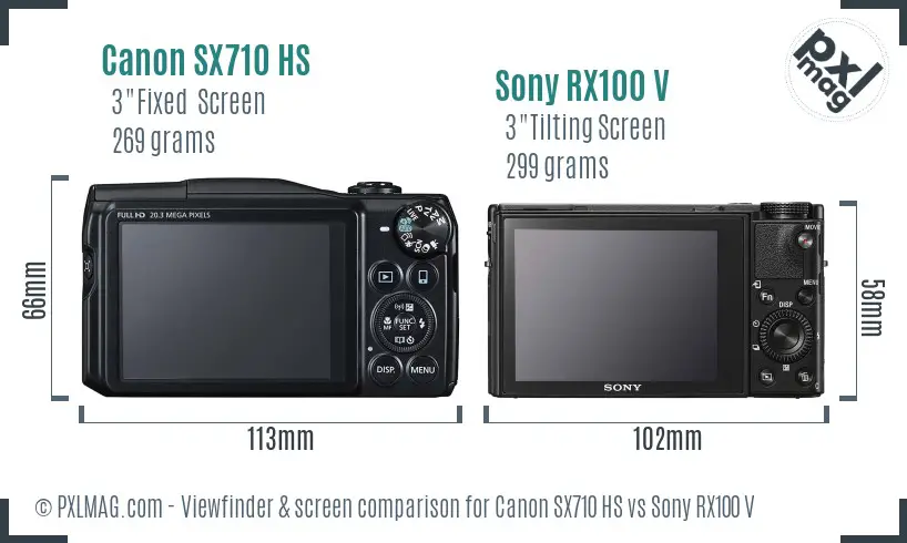 Canon SX710 HS vs Sony RX100 V Screen and Viewfinder comparison