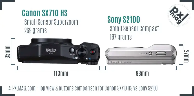 Canon SX710 HS vs Sony S2100 top view buttons comparison Canon SX710 HS vs Sony S2100 top view buttons comparison