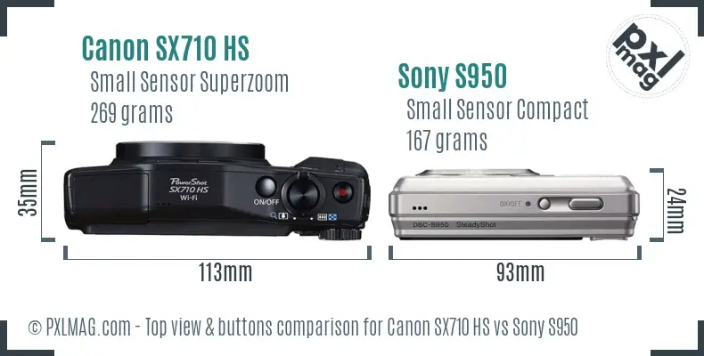 Canon SX710 HS vs Sony S950 top view buttons comparison
