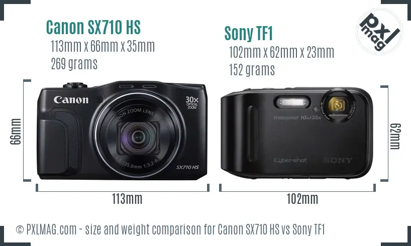 Canon SX710 HS vs Sony TF1 size comparison