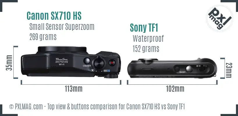 Canon SX710 HS vs Sony TF1 top view buttons comparison