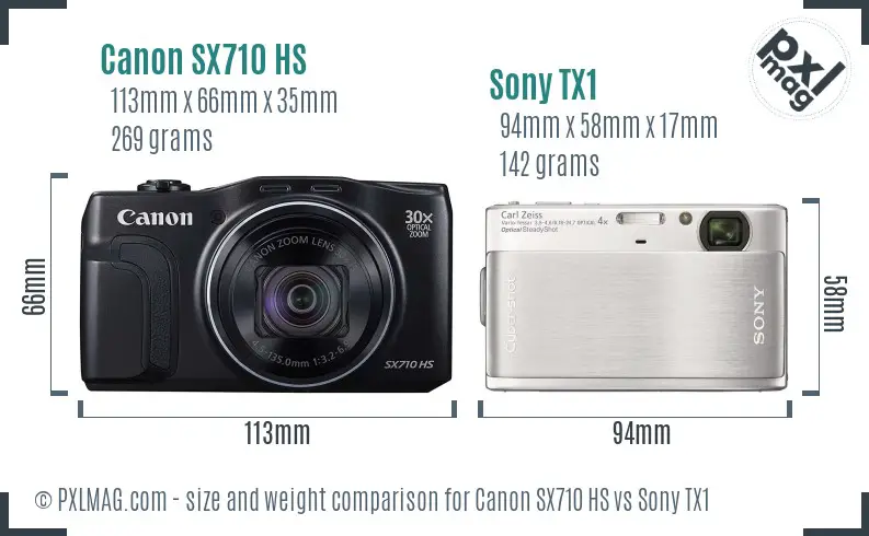 Canon SX710 HS vs Sony TX1 size comparison