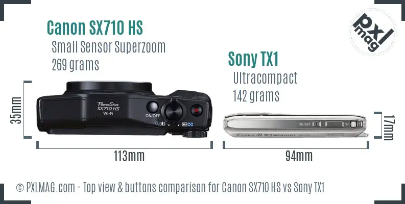 Canon SX710 HS vs Sony TX1 top view buttons comparison