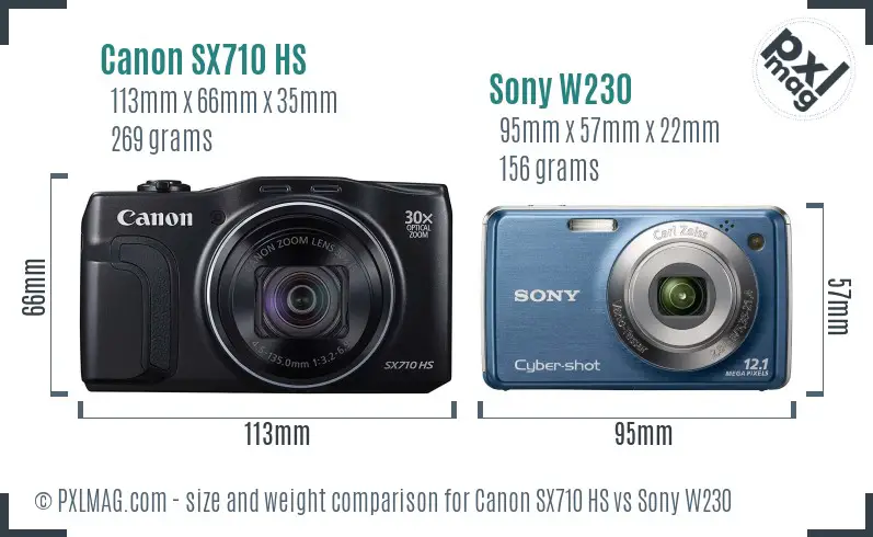 Canon SX710 HS vs Sony W230 size comparison Canon SX710 HS vs Sony W230 size comparison