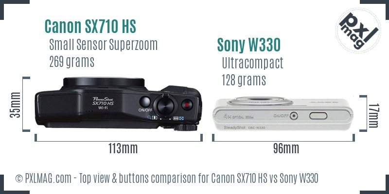 Canon SX710 HS vs Sony W330 top view buttons comparison