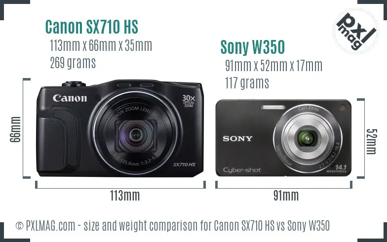 Canon SX710 HS vs Sony W350 size comparison