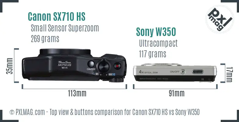Canon SX710 HS vs Sony W350 top view buttons comparison