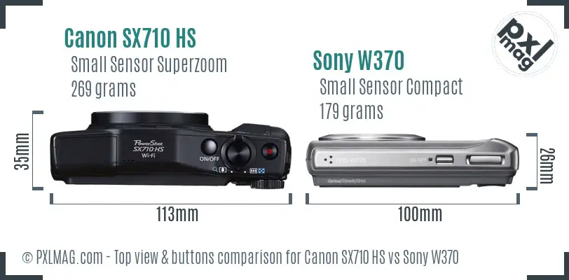 Canon SX710 HS vs Sony W370 top view buttons comparison Canon SX710 HS vs Sony W370 top view buttons comparison