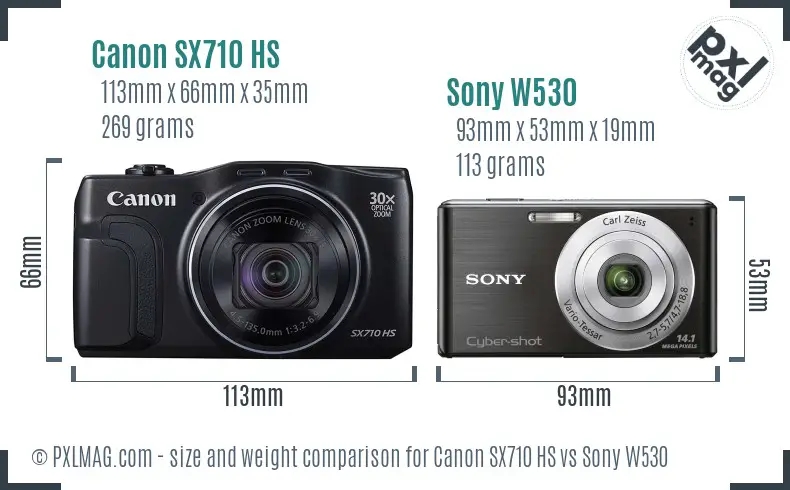 Canon SX710 HS vs Sony W530 size comparison Canon SX710 HS vs Sony W530 size comparison