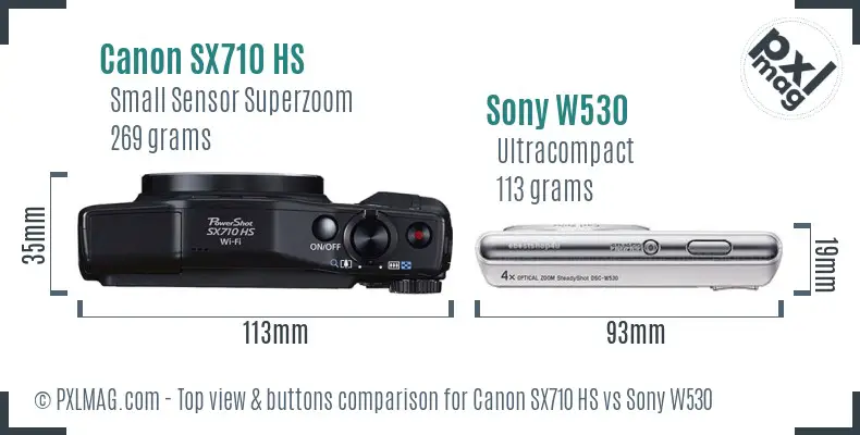 Canon SX710 HS vs Sony W530 top view buttons comparison Canon SX710 HS vs Sony W530 top view buttons comparison