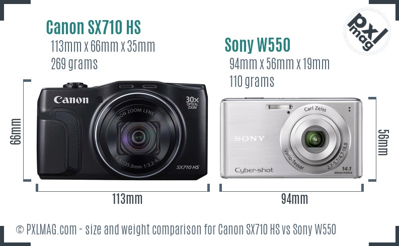 Canon SX710 HS vs Sony W550 size comparison Canon SX710 HS vs Sony W550 size comparison