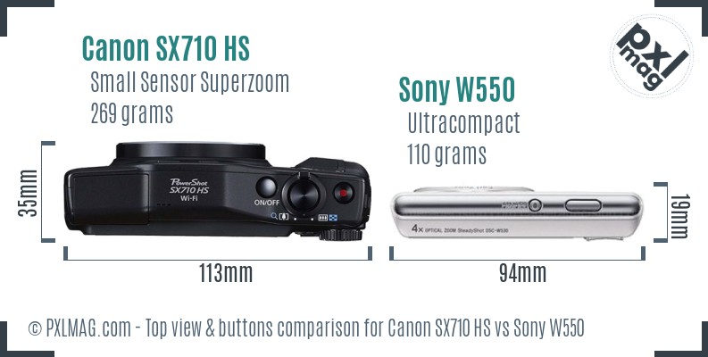 Canon SX710 HS vs Sony W550 top view buttons comparison