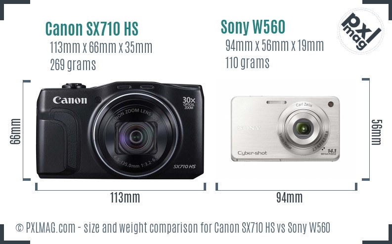 Canon SX710 HS vs Sony W560 size comparison
