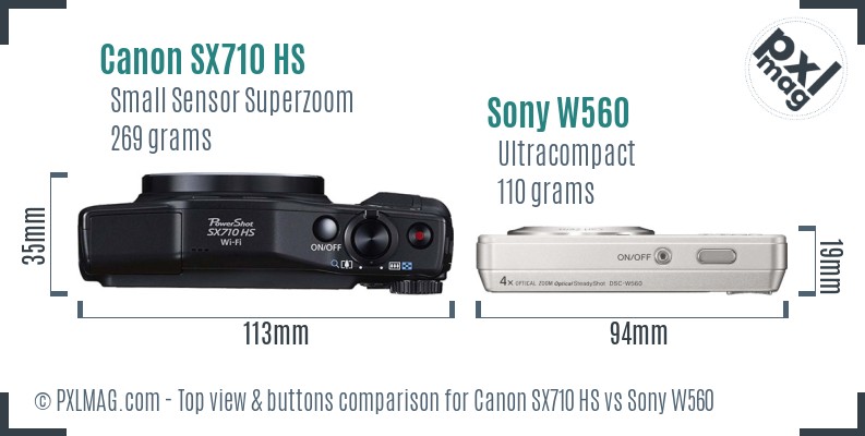 Canon SX710 HS vs Sony W560 top view buttons comparison