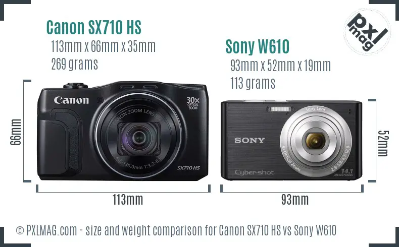Canon SX710 HS vs Sony W610 size comparison
