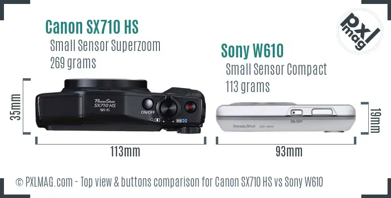 Canon SX710 HS vs Sony W610 top view buttons comparison