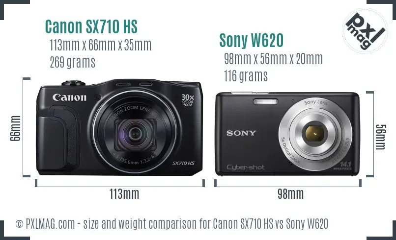 Canon SX710 HS vs Sony W620 size comparison