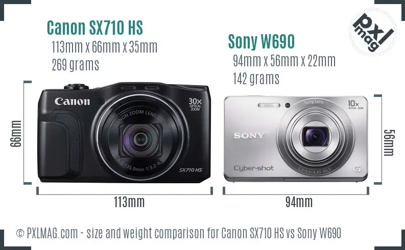 Canon SX710 HS vs Sony W690 size comparison