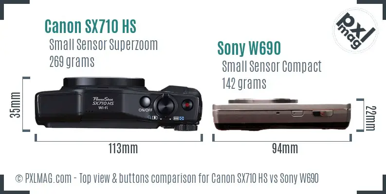 Canon SX710 HS vs Sony W690 top view buttons comparison