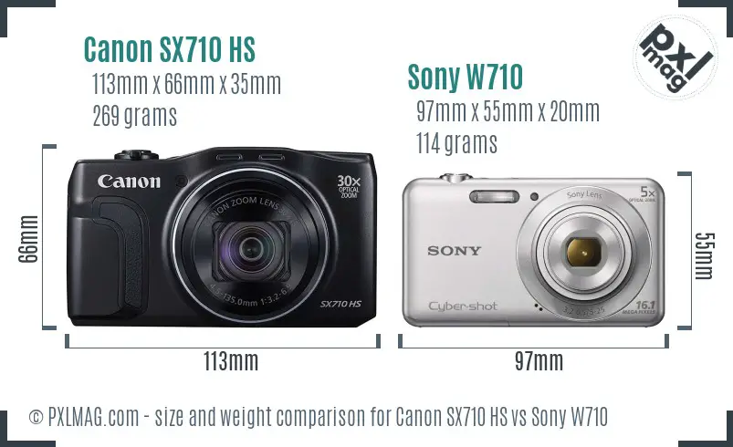 Canon SX710 HS vs Sony W710 size comparison
