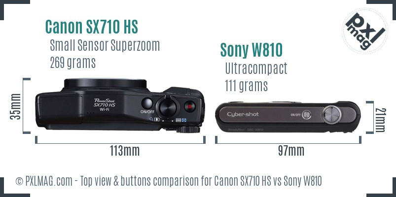 Canon SX710 HS vs Sony W810 top view buttons comparison