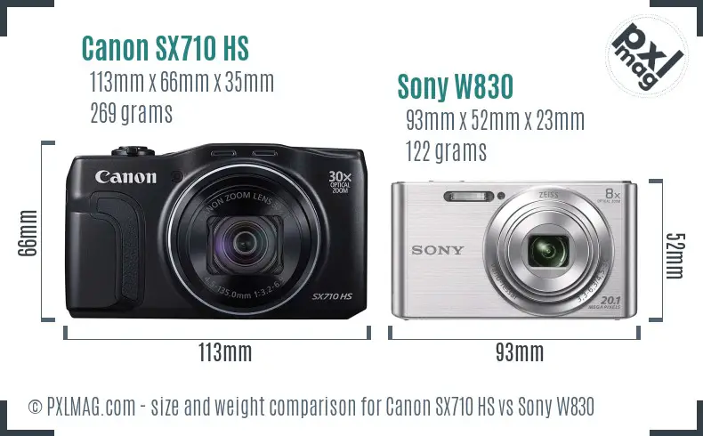 Canon SX710 HS vs Sony W830 size comparison Canon SX710 HS vs Sony W830 size comparison