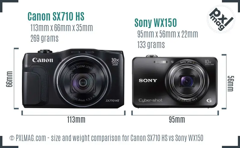 Canon SX710 HS vs Sony WX150 size comparison Canon SX710 HS vs Sony WX150 size comparison
