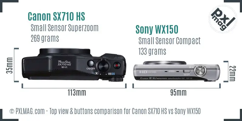 Canon SX710 HS vs Sony WX150 top view buttons comparison Canon SX710 HS vs Sony WX150 top view buttons comparison