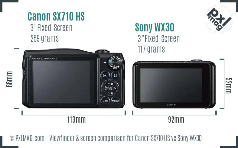 Canon SX710 HS vs Sony WX30 Screen and Viewfinder comparison