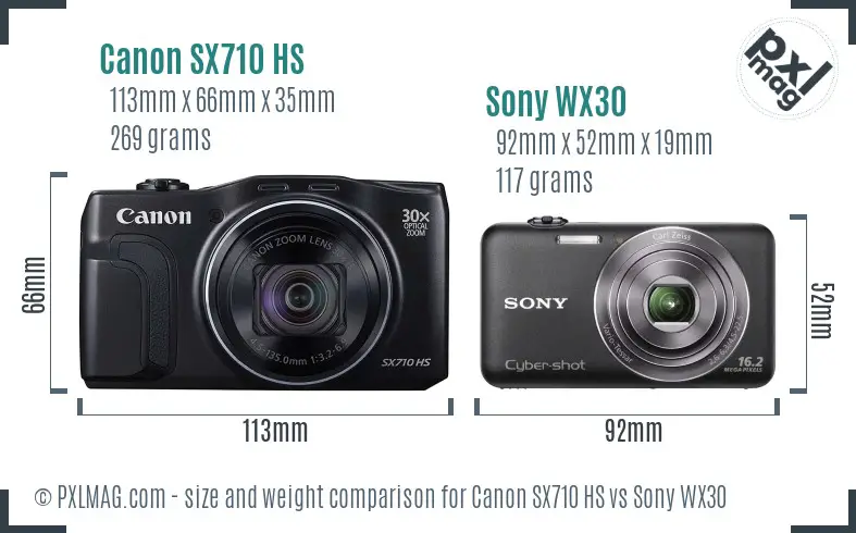 Canon SX710 HS vs Sony WX30 size comparison