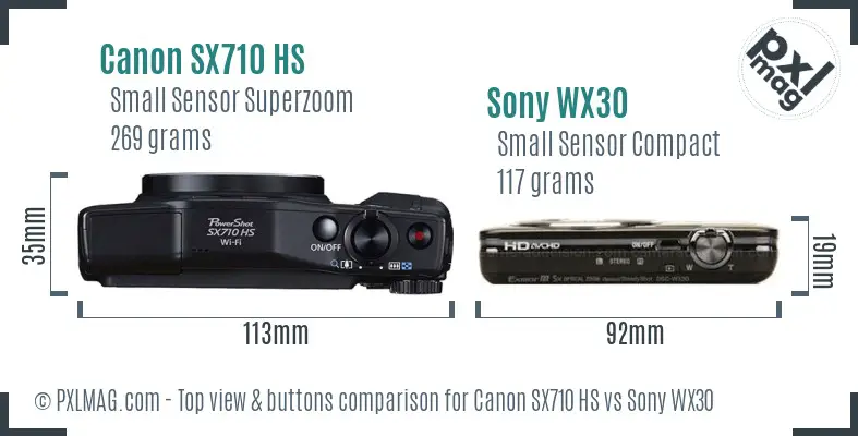 Canon SX710 HS vs Sony WX30 top view buttons comparison