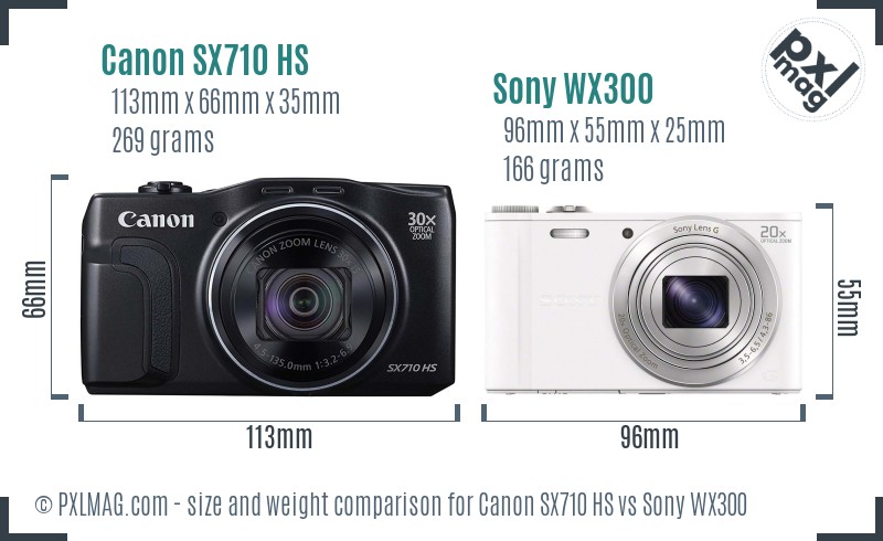 Canon SX710 HS vs Sony WX300 size comparison